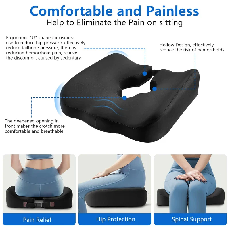 Adjustable Wheelchair Cushions for Tailbone Pain Relief Cushion, Pressure Relief Wheelchair Cushion, Donut Pillow for Hemorrhoids, Bedsores, Prostate, Tail Vertebrae,Sedentary Wheelchair (Black) - Image 3
