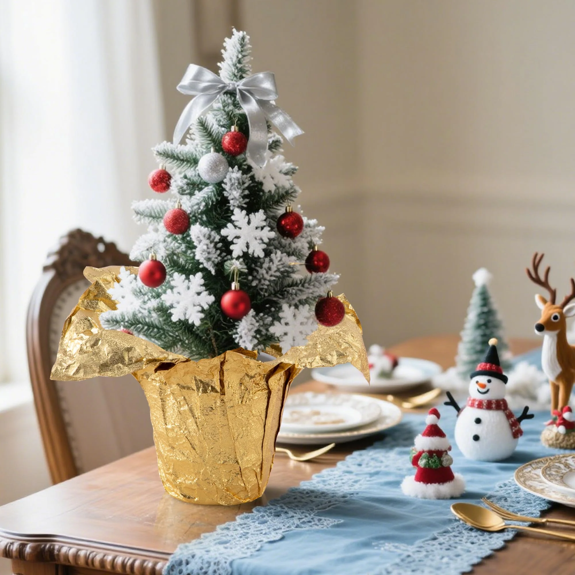 Adnee 2 Roll 10 Yard Floral Foil Plant Pot Covers,Matte Texture Christmas Plant Pot Foil,Golden Floral Pot Wrapping Paper for Christmas Home Flower Pot DIY decor - Image 4