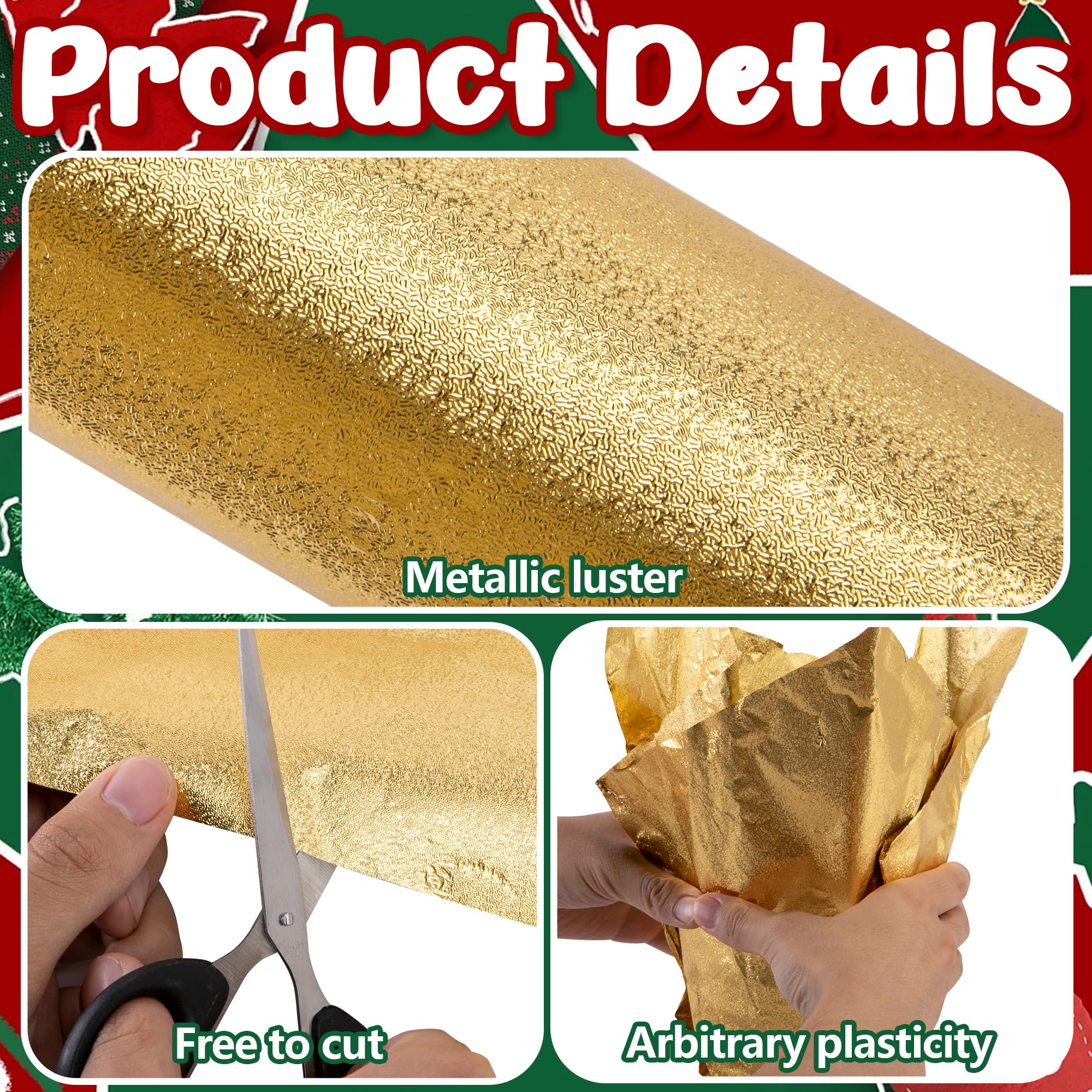 Adnee 2 Roll 10 Yard Floral Foil Plant Pot Covers,Matte Texture Christmas Plant Pot Foil,Golden Floral Pot Wrapping Paper for Christmas Home Flower Pot DIY decor - Image 6
