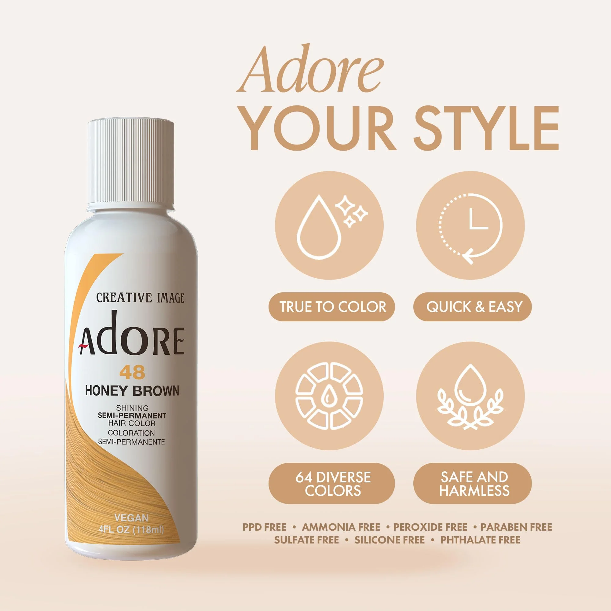 Adore Semi Permanent Hair Color - Vegan and Cruelty-Free Brown Hair Dye - 4 Fl Oz - 048 Honey Brown (Pack of 2) - Image 4