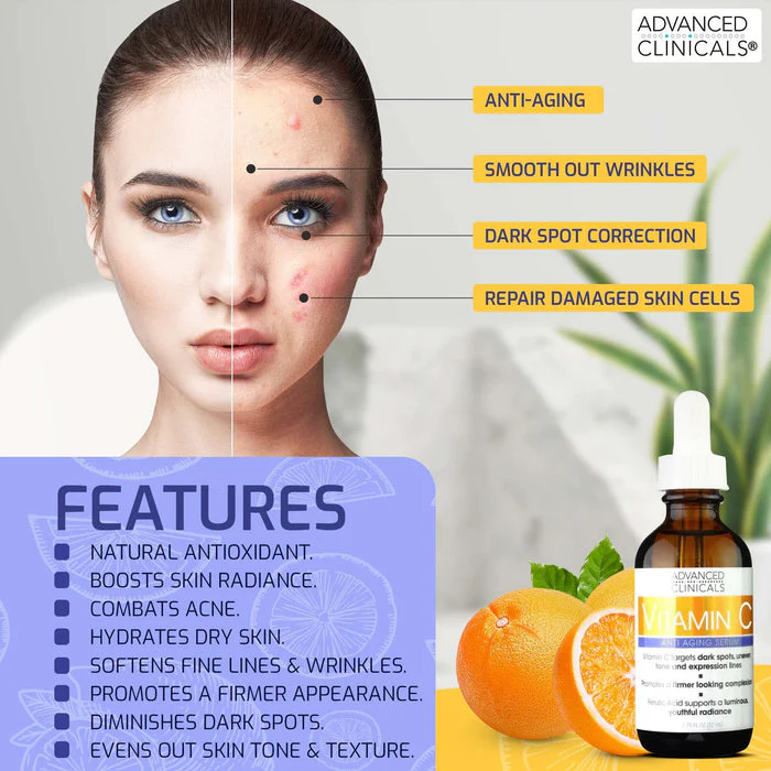 Advanced Clinicals Vitamin C Body Lotion + Potent Vitamin C Serum 2pc Bundle | Face Serum & Body Cream Brightening Skin Care Set & Kits For Wrinkles, Dark Spots, Dry Skin, & Uneven Skin Tone, 2-Pack - Image 4