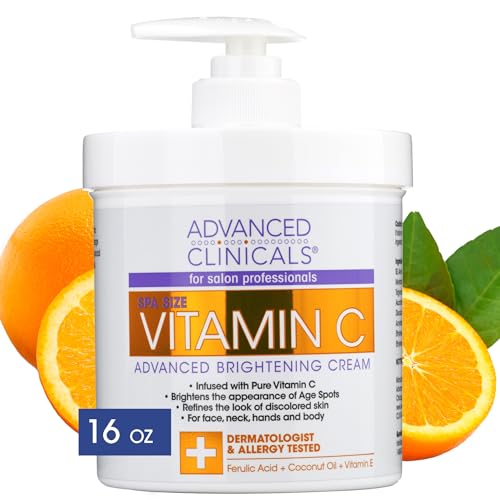 Advanced Clinicals Vitamin C Cream. Advanced Brightening Cream. Anti-aging cream for age spots, dark spots on face, hands, body. Large 16oz. - Image 2