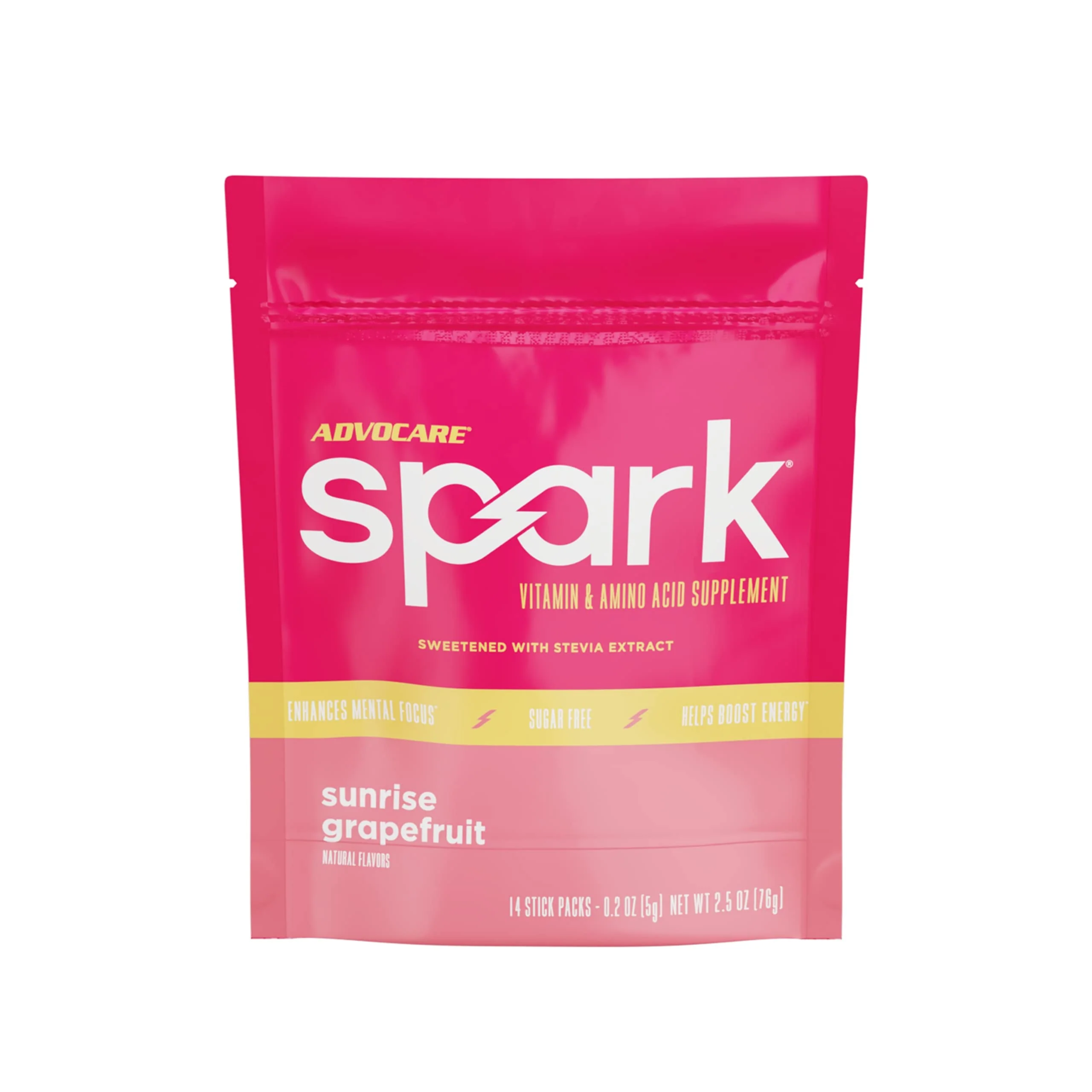 AdvoCare Spark Vitamin & Amino Acid Supplement - Sugar-Free Focus & Energy Drink Powder with Vitamins A, C, E & B-12 - Sunrise Grapefruit, 14 Stick Packs