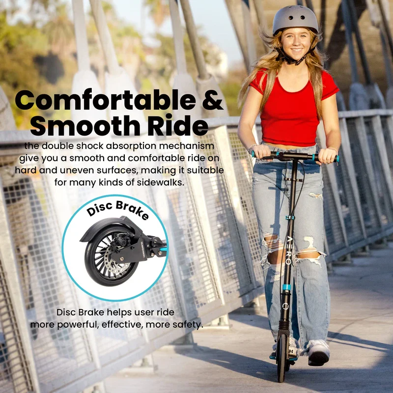 Aero A230 Adult Kick Scooter for Teens 12 or 14 Years and up, Adults Scooters with Disc Brake, Rubber Mat, Double Shock Absorption, ABEC-7 Bearing, Max 250 lbs, Foldable and Height Adjustable - Image 4