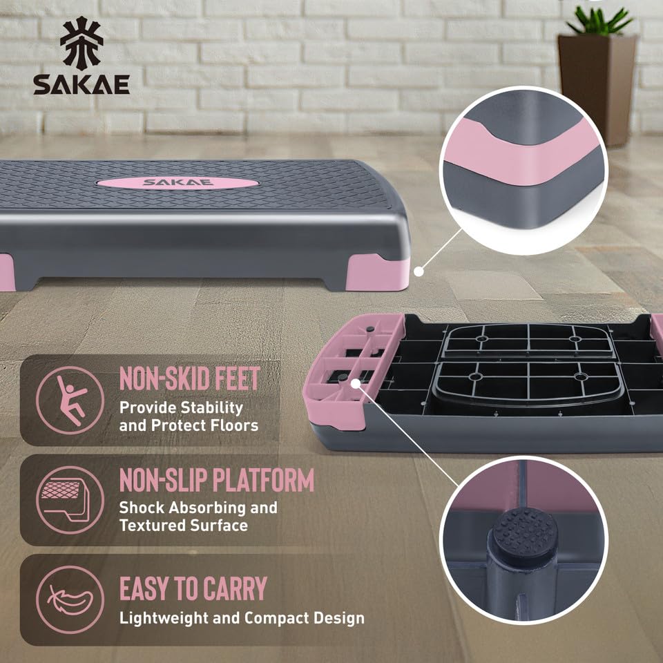 Aerobic Stepper Set with Dumbbells & Measuring Tape, Adjustable Height 2 Level Risers Workout Exercise Step Platform, Pink Grey, the Ultimate Gift for a Joyful Holiday and Merry Christmas - Image 7