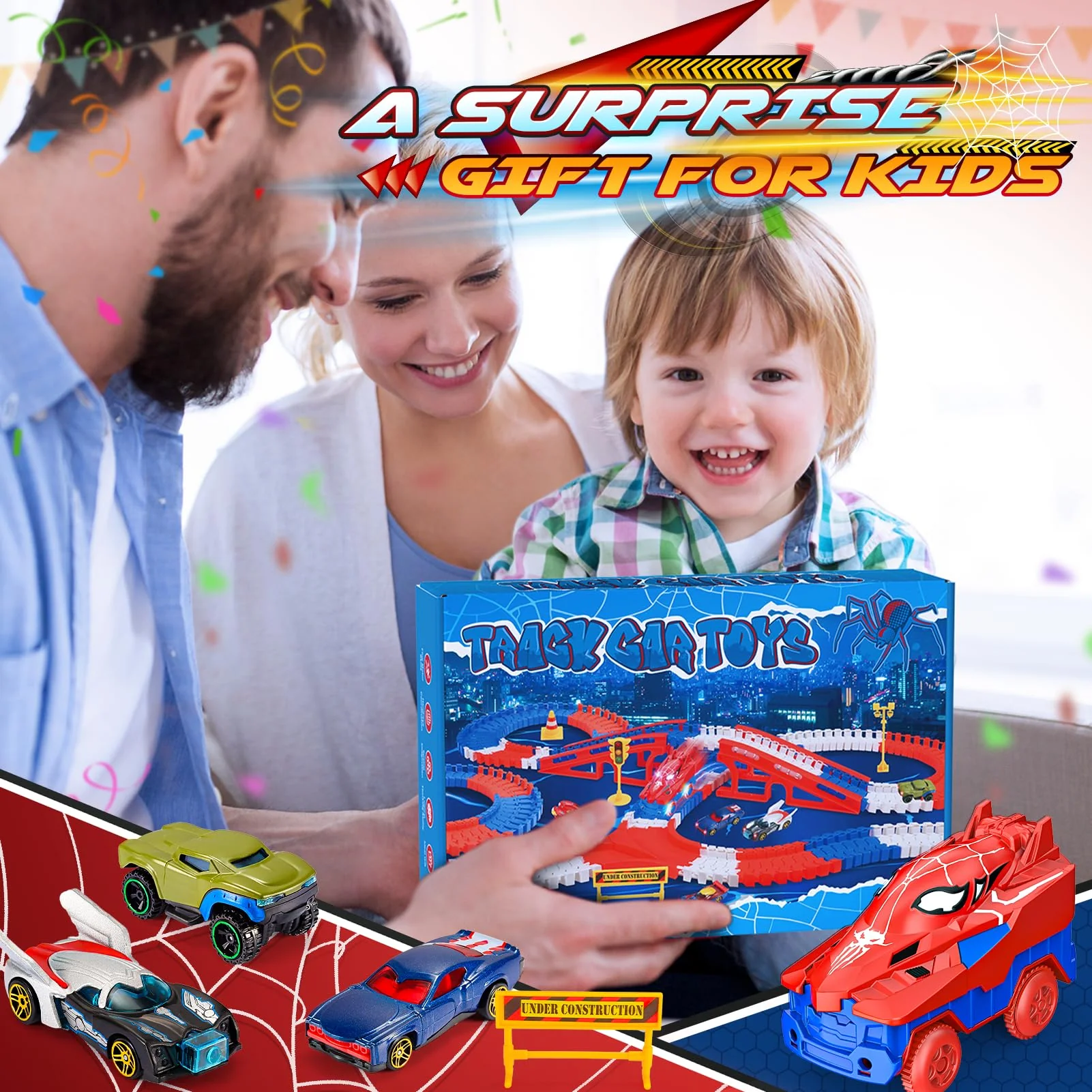Aetyni Spider Toys for Boys 3-4: 251 PCS Spider Race Track with 5 Alloy Cars Toys for 3 4 5 6 Year Old Boys Car Tracks for Kids Toddler Boy Age 3-5 4-6 6-8 Christmas Birthday Gifts - Image 2