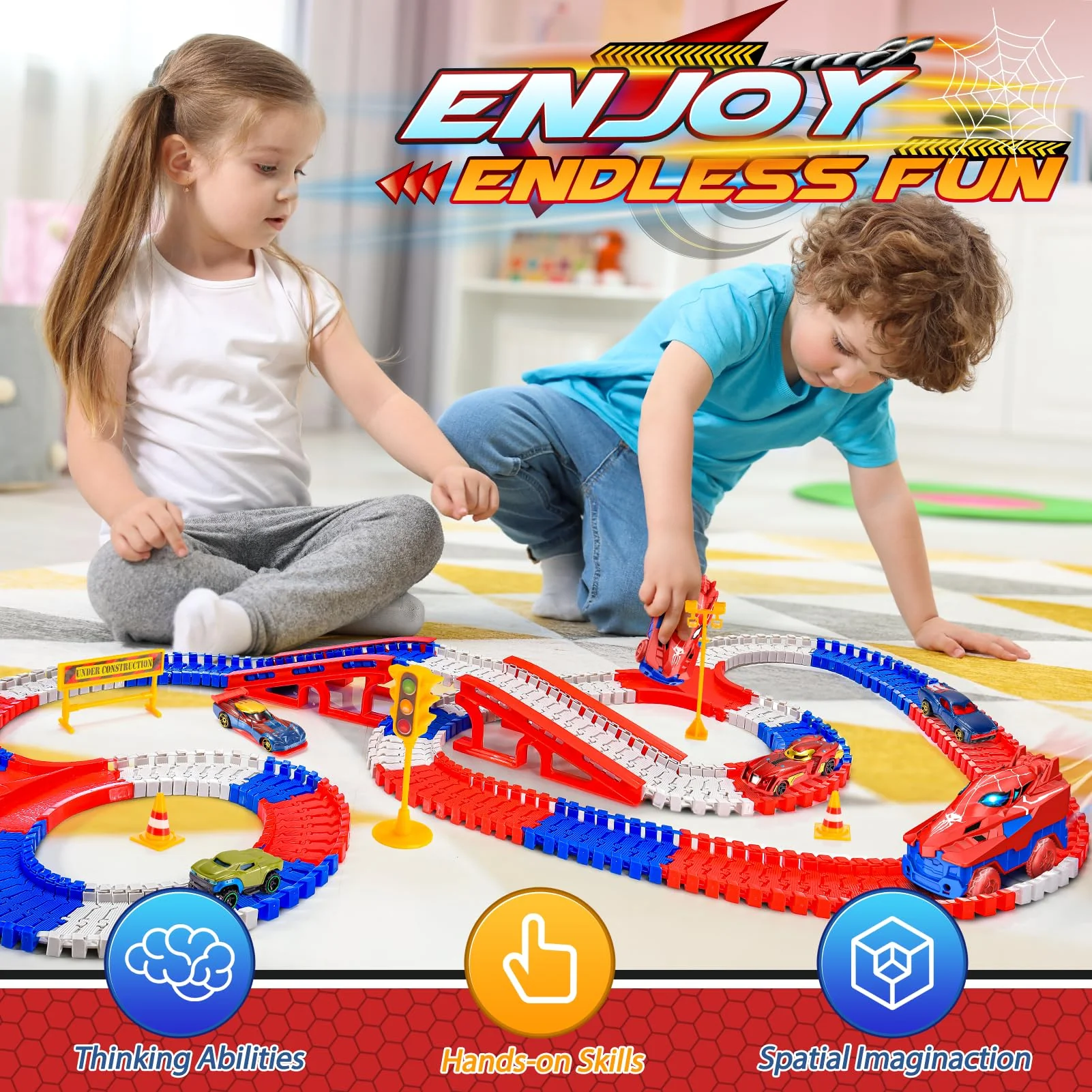 Aetyni Spider Toys for Boys 3-4: 251 PCS Spider Race Track with 5 Alloy Cars Toys for 3 4 5 6 Year Old Boys Car Tracks for Kids Toddler Boy Age 3-5 4-6 6-8 Christmas Birthday Gifts - Image 6