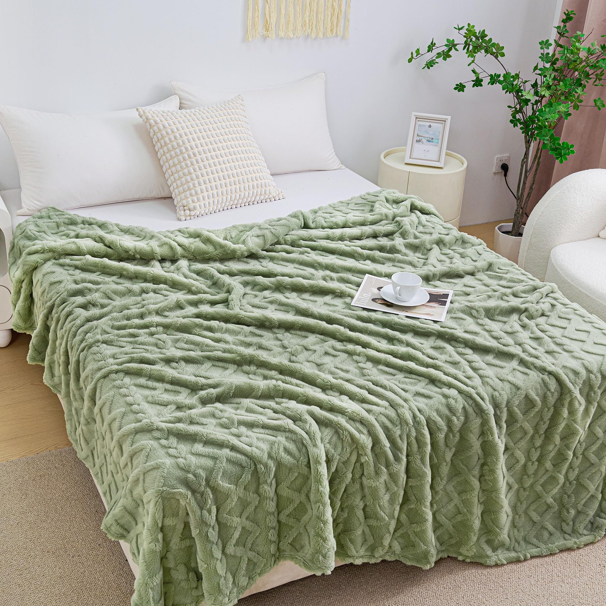Aganear Fleece Throw Blanket - Cozy Soft Lightweight Fuzzy Throw Blanket for Women Portable Throw Blankets for Couch, Warm Present for Birthday, Christmas, Halloween, Housewarming(50"x60", Sage Green) - Image 4