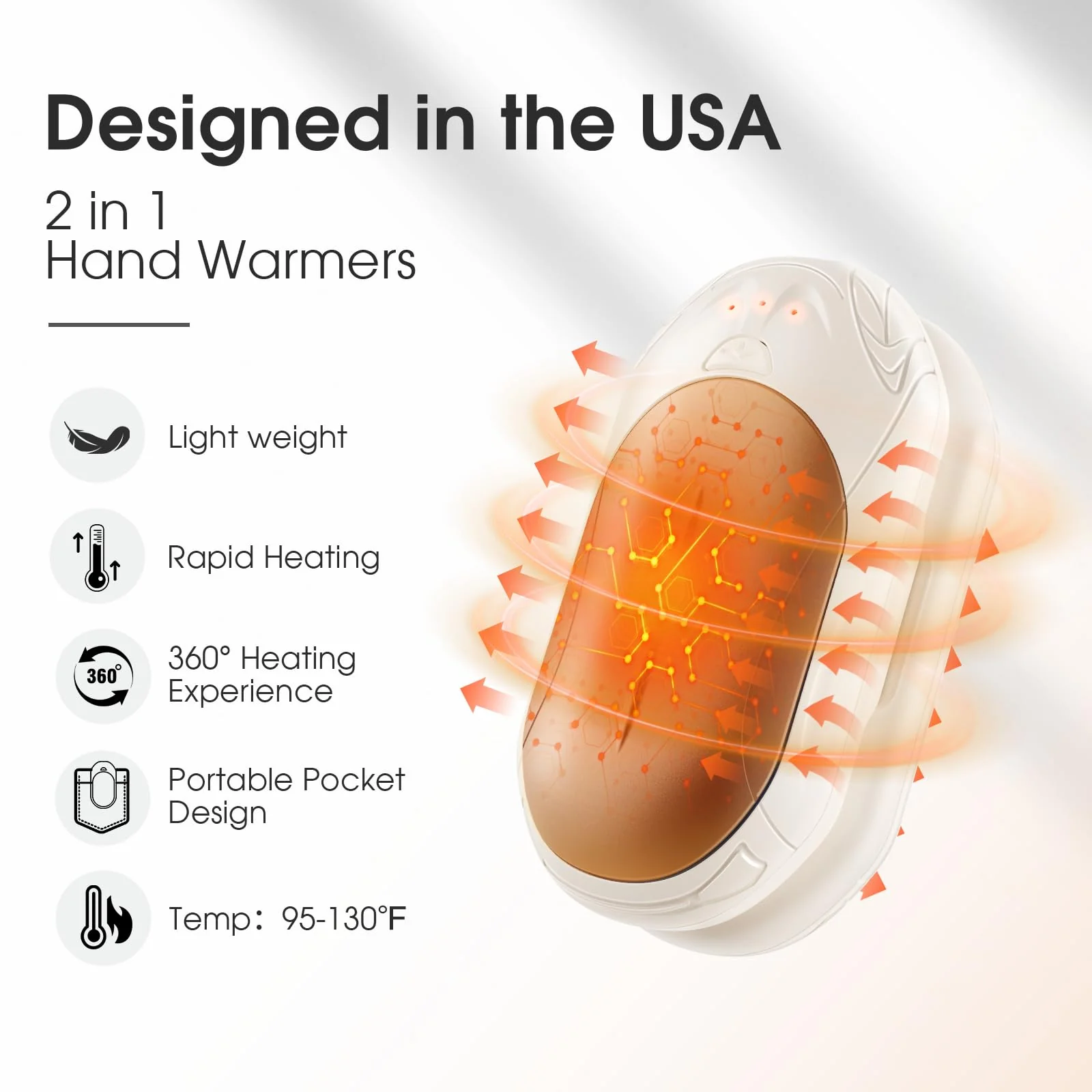 AI Hand Warmers Rechargeable 2 Pack, 20Hrs Long Safe Heat, AI Smart Chips Electric Hand Warmers, Portable Pocket Heater, Gifts for Christmas, Outdoor, Golf, Hunting, Camping Accessories - Image 7