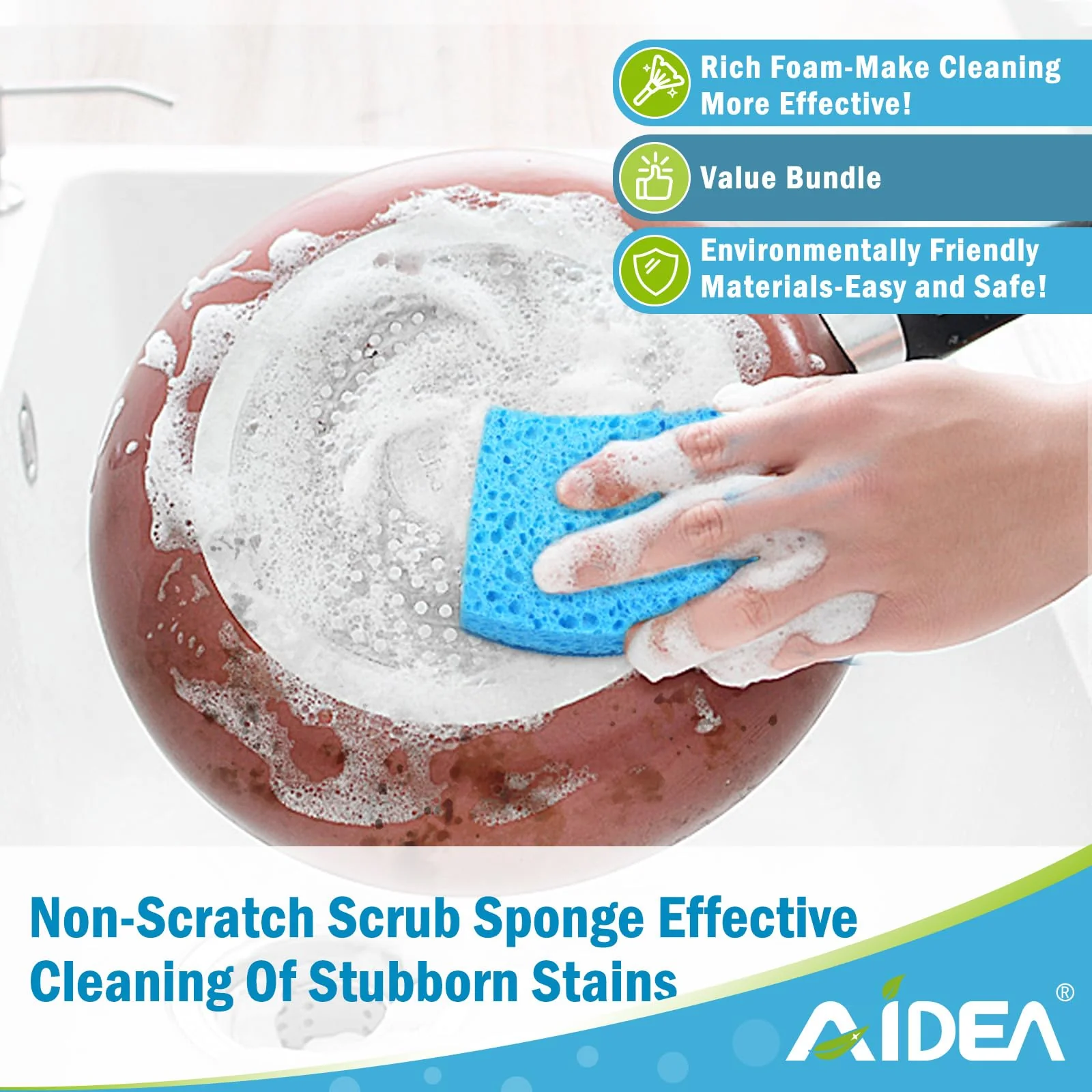 AIDEA Non-Scratch Scrub Sponge, 48Count, Sponges for Dishes, Sponges Kitchen, Cleaning Sponge, Cleans Fast Without Scratching, Stands Up to Stuck-on Grime, Cleaning Power for Everyday Jobs - Image 4