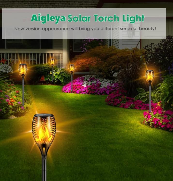 Aigleya Solar Lights Outdoor 99 LED Higher & Larger Flickering Flame Solar Torch Lights 43" Waterproof Outdoor Lighting Solar Powered Pathway Lights Christmas Decorations for Garden Patio Yard, 4Pack - Image 3
