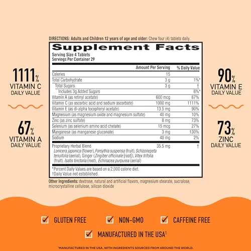 Airborne 1000mg Vitamin C Chewable Tablets with Zinc, Immune Support Supplement with Powerful Antioxidants Vitamins A C & E - (116 count bottle), Citrus Flavor, Gluten-Free - Image 13
