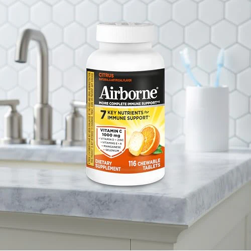Airborne Vitamin C 1000mg (per Serving) - Citrus Chewable Tablets (116 Count in a Bottle), Gluten-Free Immune Support Supplement, with Vitamins A C E, Zinc, Selenium, Echinacea, Ginger, Antioxidants - Image 4