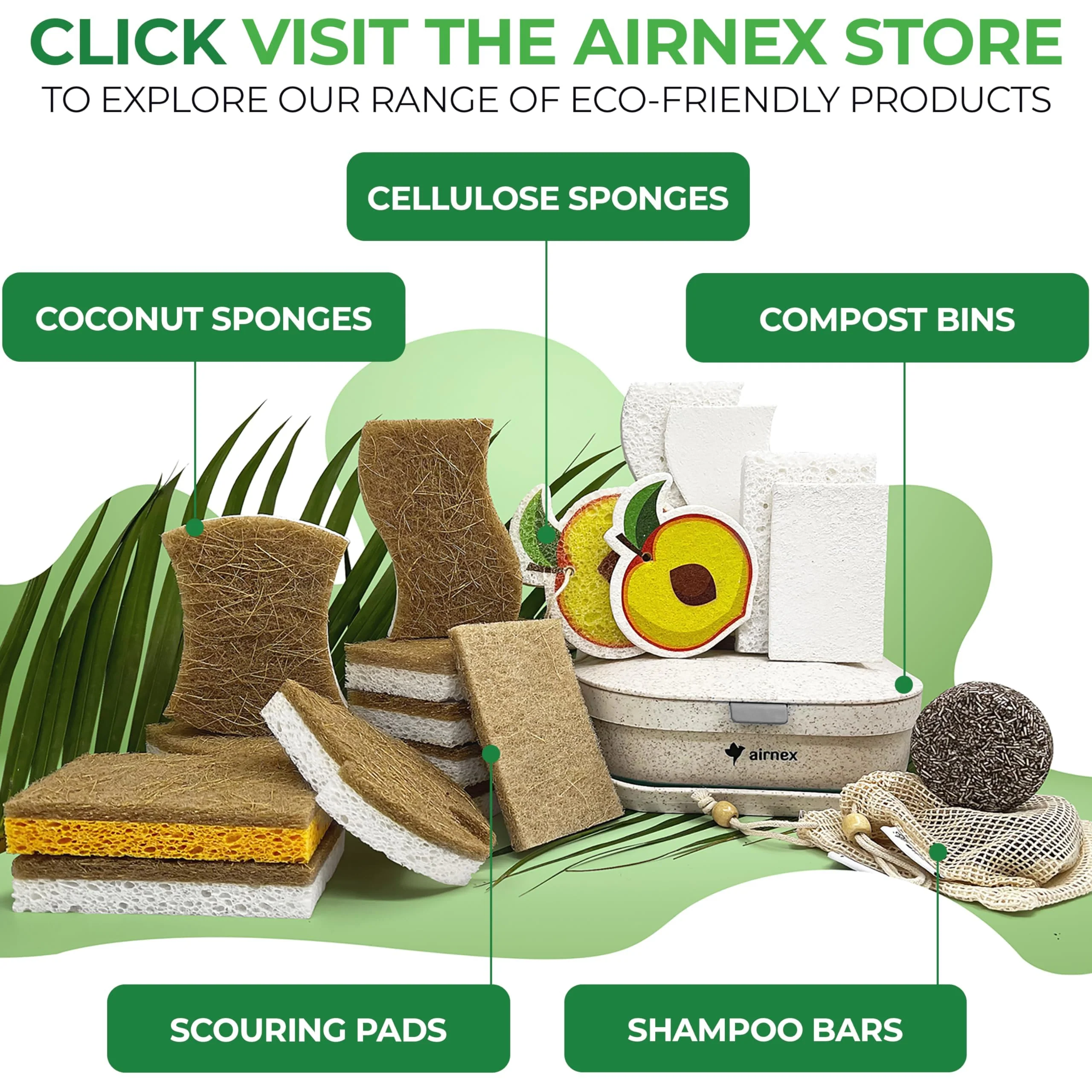 AIRNEX Natural Kitchen Sponge - Biodegradable Compostable Cellulose and Coconut Scrubber Sponge - Pack of 12 Eco Friendly Sponges for Dishes - Image 2