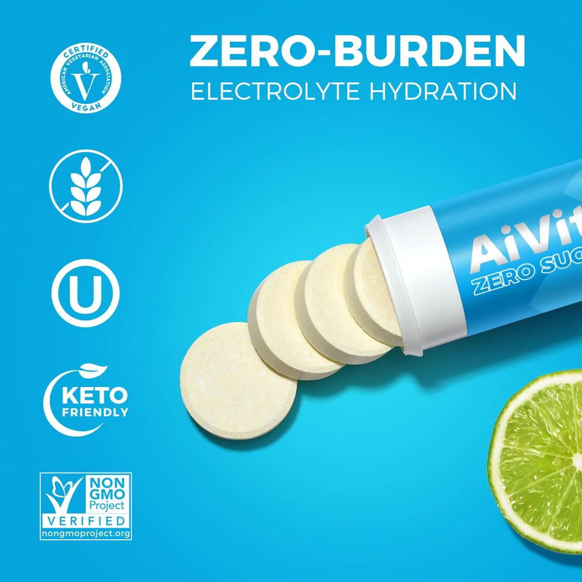 AiVital™ Sugar Free Electrolyte Tablets, Essential Electrolytes with BCAA and Selenium for Active Hydration-No Sugar, Keto Friendly, Vegan and Non-GMO, 40 Servings - Image 6