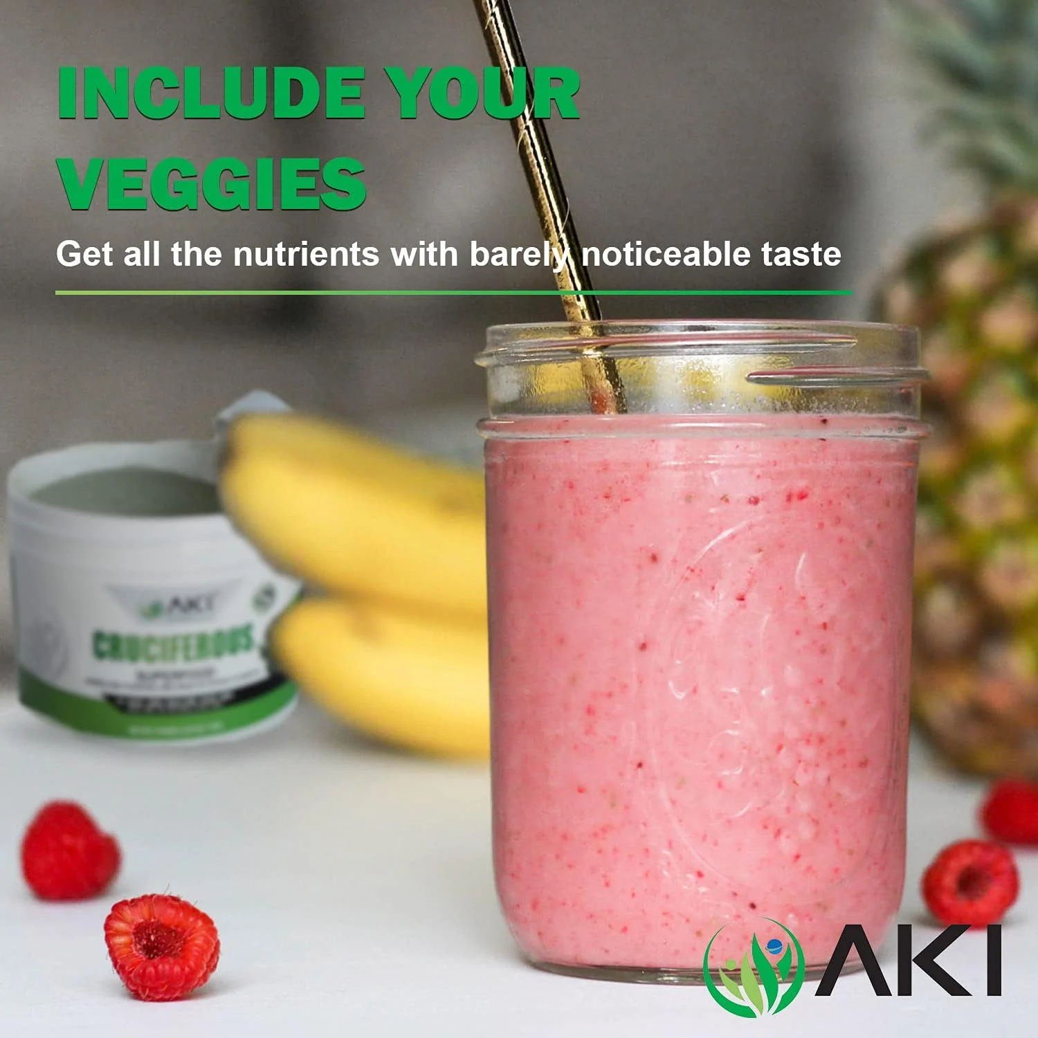 AKI Cruciferous Superfood Green Mix Powder - Made from Kale, Broccoli, Brussels Sprouts, Cabbage - Packed with Essential Phytonutrients & Vitamins ((5.3oz/150g)) - Image 2