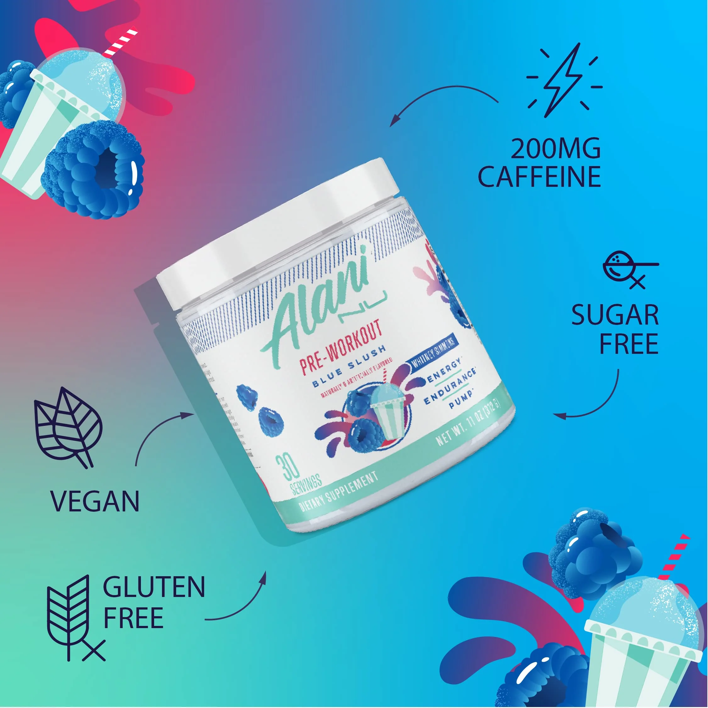 Alani Nu Pre Workout Powder Blue Slush, Amino Energy Boost, Endurance Supplement, Sugar Free, 200mg Caffeine, L-Theanine, Beta-Alanine, L-Citrulline, 30 Servings - Image 4