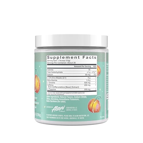 Alani Nu Pre Workout Powder Juicy Peach, Amino Energy Boost, Endurance Supplement, Sugar Free, 200mg Caffeine, L-Theanine, Beta-Alanine, Citrulline, 30 Servings - Image 4