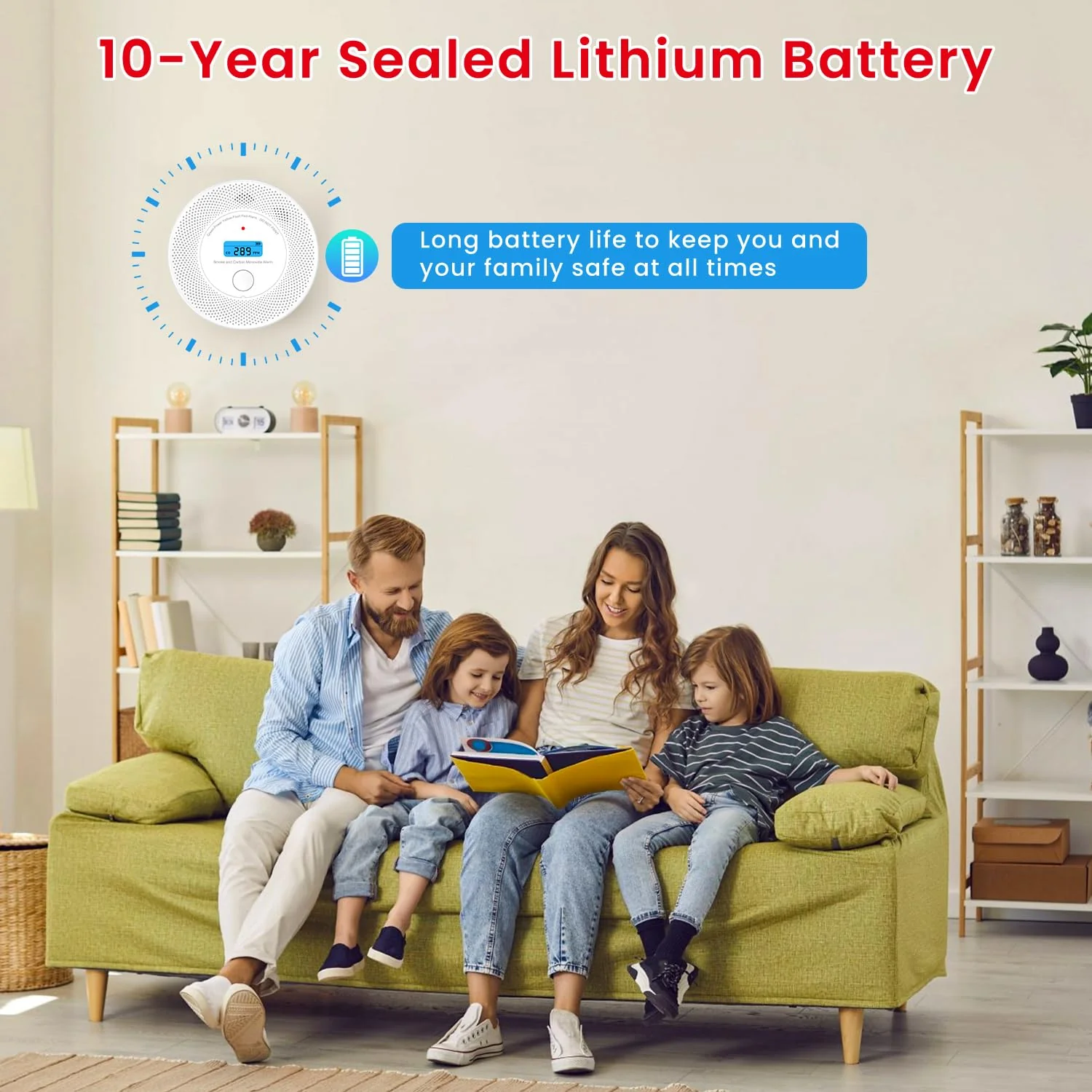 Alertlink 2-in-1 Smoke and Carbon Monoxide Detector Alarm, with Voice Alert,10-Year Battery Fire & CO Alarm with Large LCD Display, Easy Install with Adhesive or Screws - Image 4