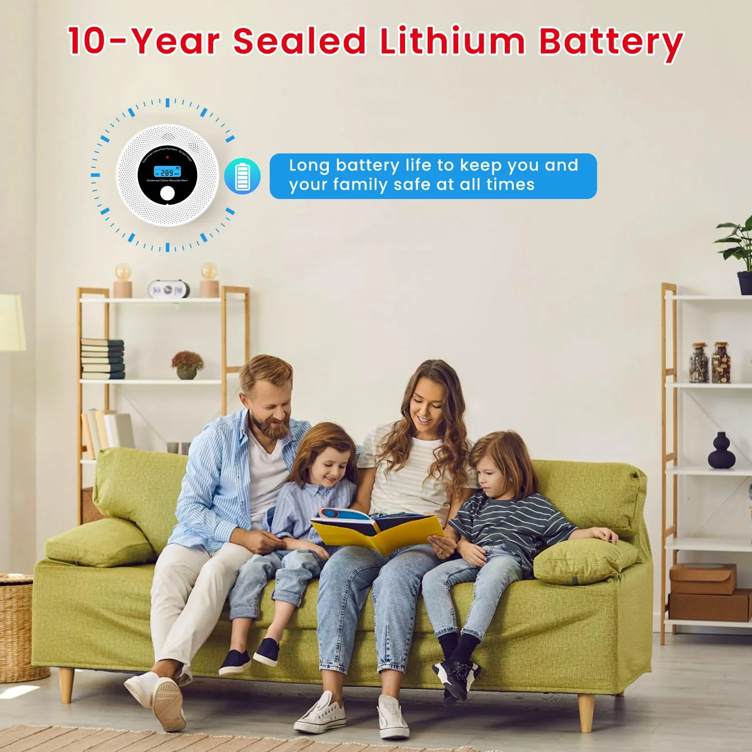 Alertlink 2-in-1 Smoke and Carbon Monoxide Detector Alarm, with Voice Alert,10-Year Battery Fire & CO Alarm with Large LCD Display, Easy Install with Adhesive or Screws - Image 4