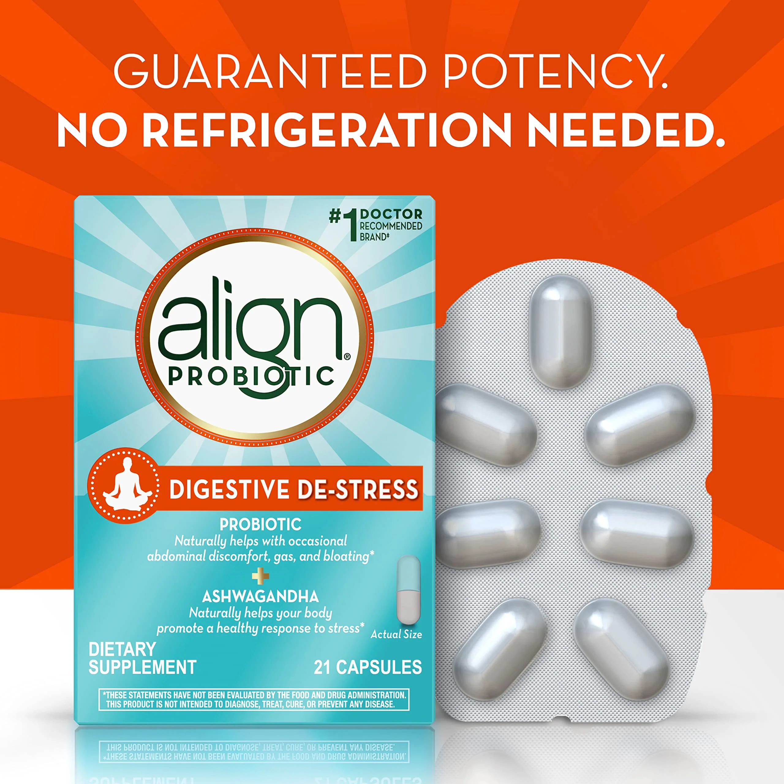 Align Probiotic, Digestive De-stress, Probiotic for Women and Men with Ashwagandha, Helps with a Healthy Response to Stress, Gluten Free, Soy Free, Vegetarian, 21 Capsules - Image 3