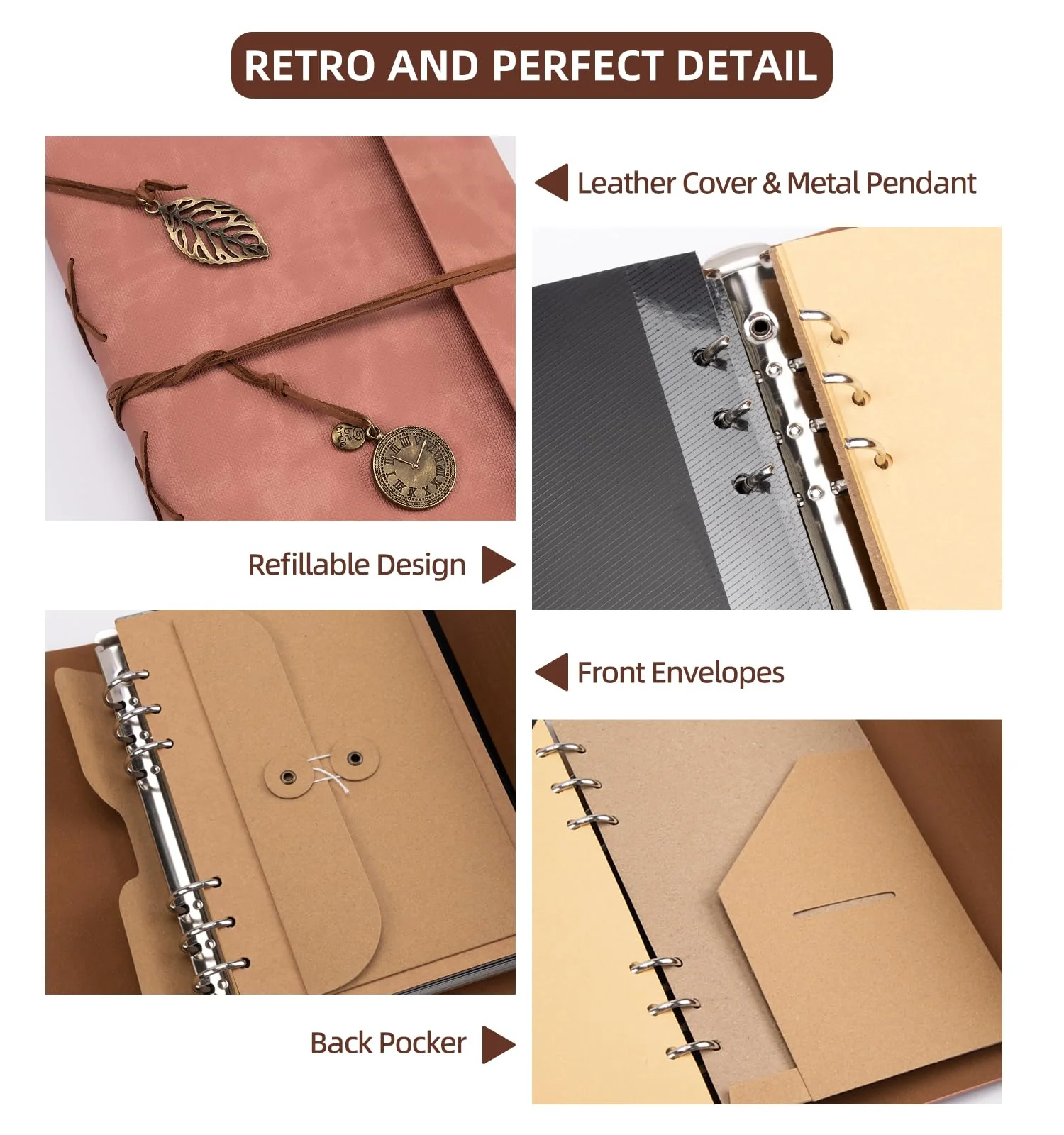 ALKALO Scrapbook Photo Album 100 Pages, 60 Pages Self Adhesive+40 Pages Kraft Paper DIY Photo Book for 2x3 3x5 4x6 5x7 Pictures, Leather Memory Book for Wedding Baby Family Travel Birthday Christmas - Image 3