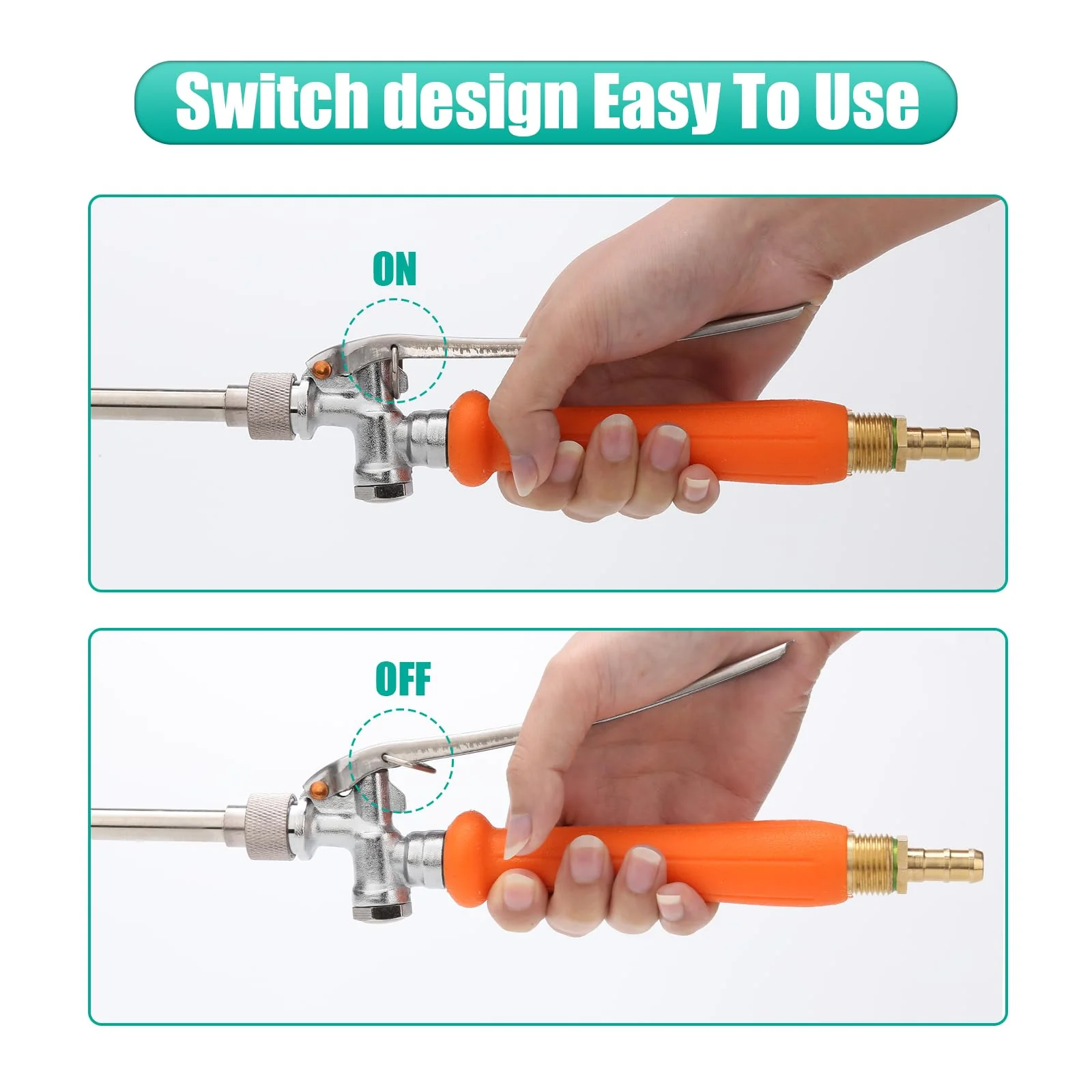 All Metal Replacement Sprayer Wand, 1/4" & 3/8" Brass Barb Sprayer Wand with Stainless Steel Shut off Valve & 2 Hose Clamps (29 Inches) - Image 3