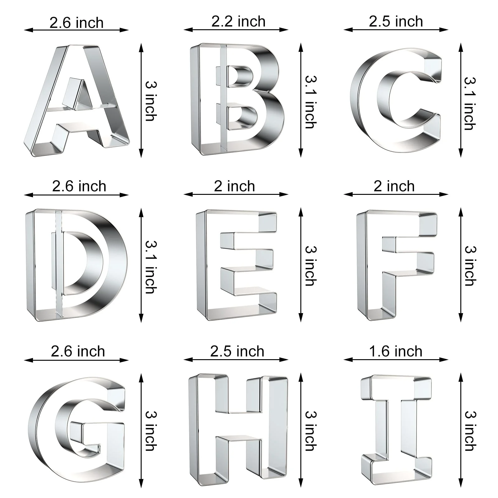 Alphabet Letter Cookie Cutters Shapes Large 3 Inch - 26 Pcs Stainless Steel Cookie Cutter Set Fondant Biscuit Fruit Dough Mold Tools for Birthday, Christmas, New Year and Holiday Party Decorations - Image 6