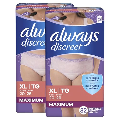 Always Discreet Adult Incontinence Underwear for Women and Postpartum Underwear, Extra Large, Up to 100% Bladder Leak Protection, 64 Count (2 Packs of 32) - Image 2