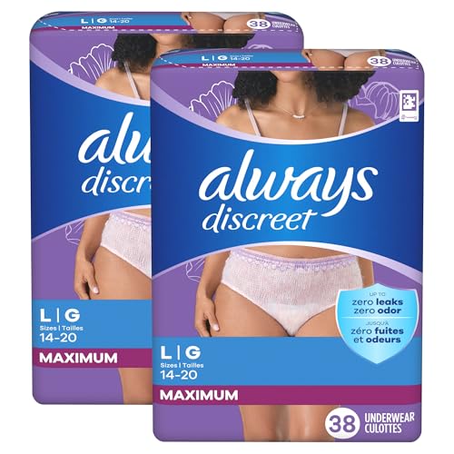 Always Discreet Adult Incontinence Underwear for Women and Postpartum Underwear, L, Up to 100% Bladder Leak Protection, 76 Count (Packaging May Vary) - Image 2
