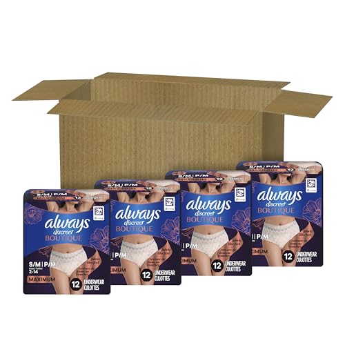 Always Discreet Boutique Incontinence and Postpartum Underwear for Women, Maximum Protection, Small/Medium, Rosy, 48 Count (4 Packs of 12) - Image 3