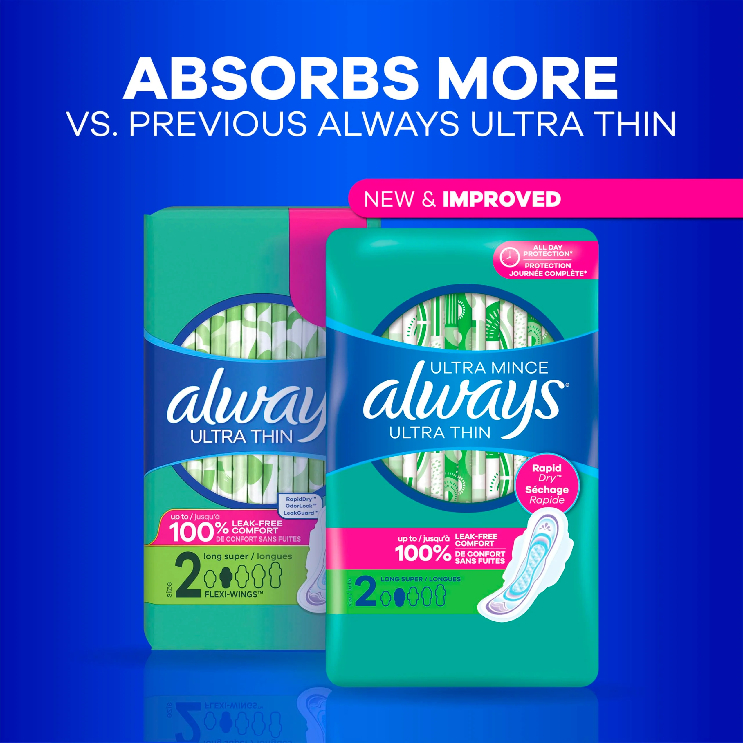 Always Ultra Thin Pads for Women, Size 1 Regular Absorbency Without Wings Unscented, 44 Count x 3 Packs (132 Count total) - Image 3