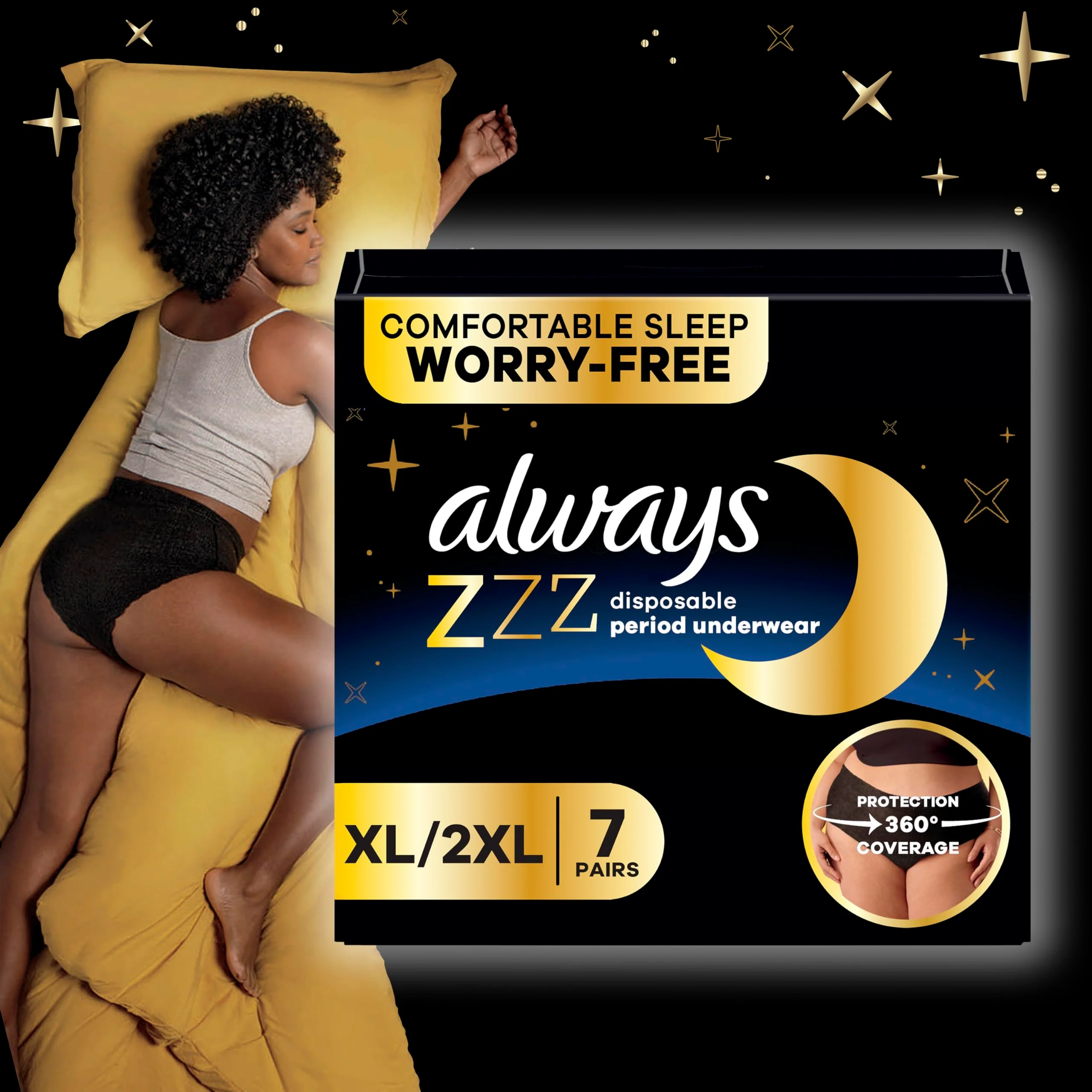 Always ZZZ Overnight Disposable Period Underwear for Women Extra Large/2LX, 360° Coverage for Worry-Free Nights, 14 Count (2 Packs of 7) - Image 2