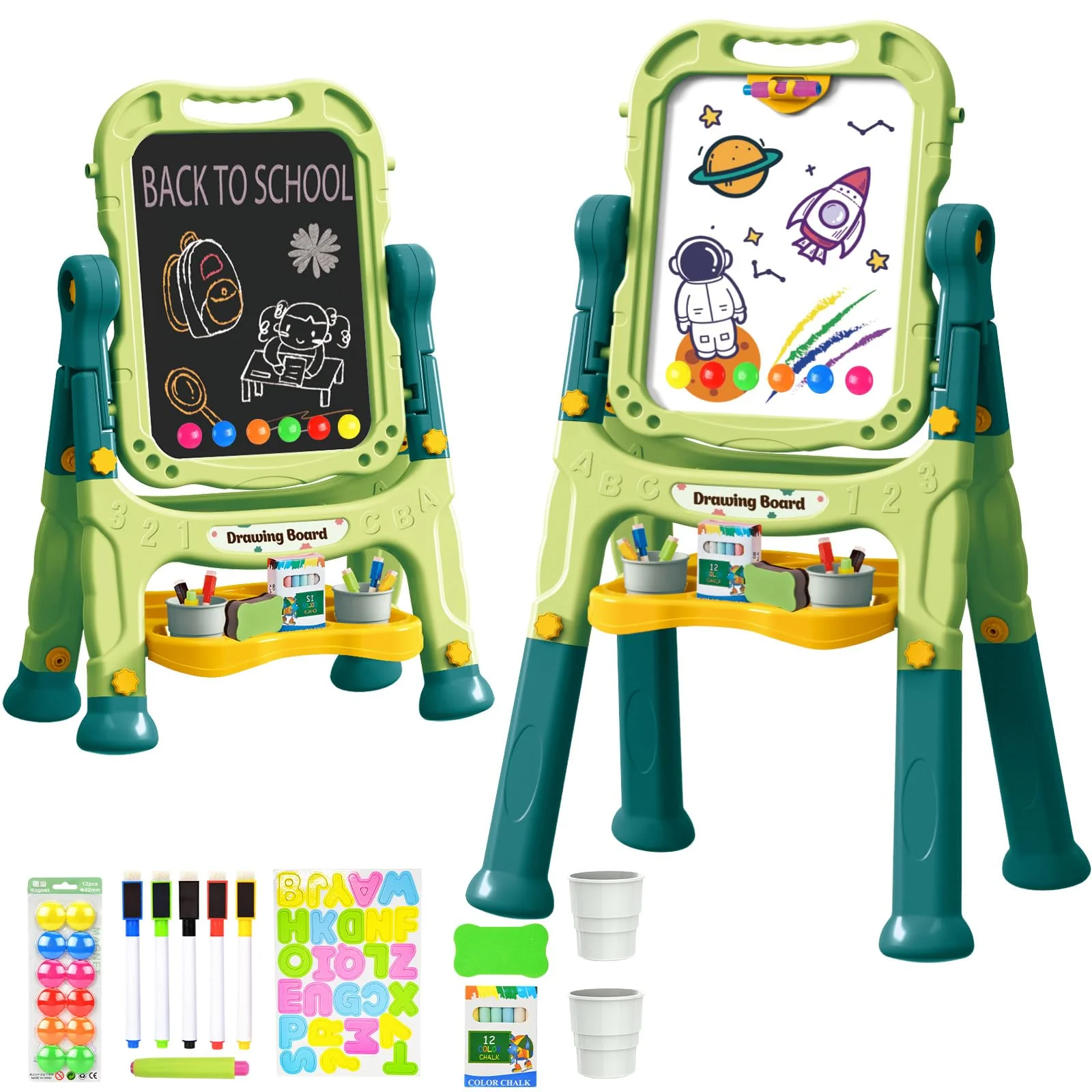 Amagoing Easel for Kids, Adjustable Standing Art Easel for Toddler, Double Magnetic Drawing Board with Painting Accessories, Birthday Christmas Gift for Little Boys and Girls, Middle Size (Green) - Image 2