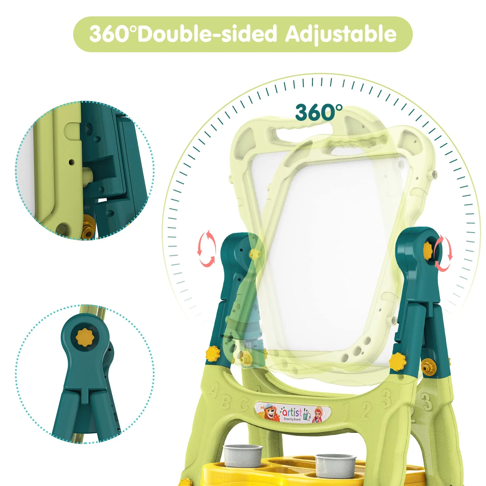 Amagoing Easel for Kids, Adjustable Standing Art Easel for Toddler, Double Magnetic Drawing Board with Painting Accessories, Birthday Christmas Gift for Little Boys and Girls, Middle Size (Green) - Image 3