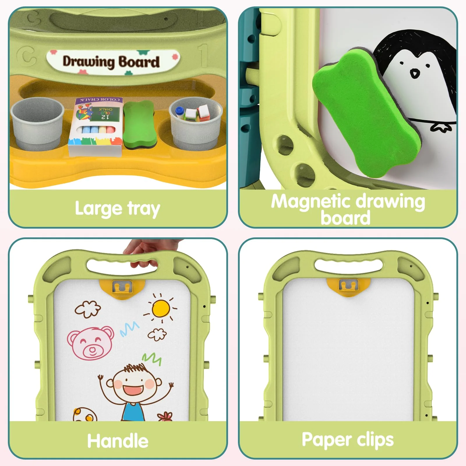 Amagoing Easel for Kids, Adjustable Standing Art Easel for Toddler, Double Magnetic Drawing Board with Painting Accessories, Birthday Christmas Gift for Little Boys and Girls, Middle Size (Green) - Image 5