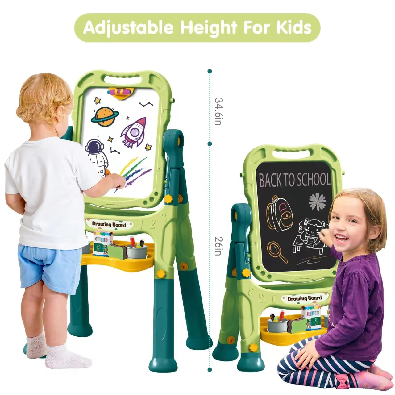 Amagoing Easel for Kids, Adjustable Standing Art Easel for Toddler, Double Magnetic Drawing Board with Painting Accessories, Birthday Christmas Gift for Little Boys and Girls, Middle Size (Green) - Image 6
