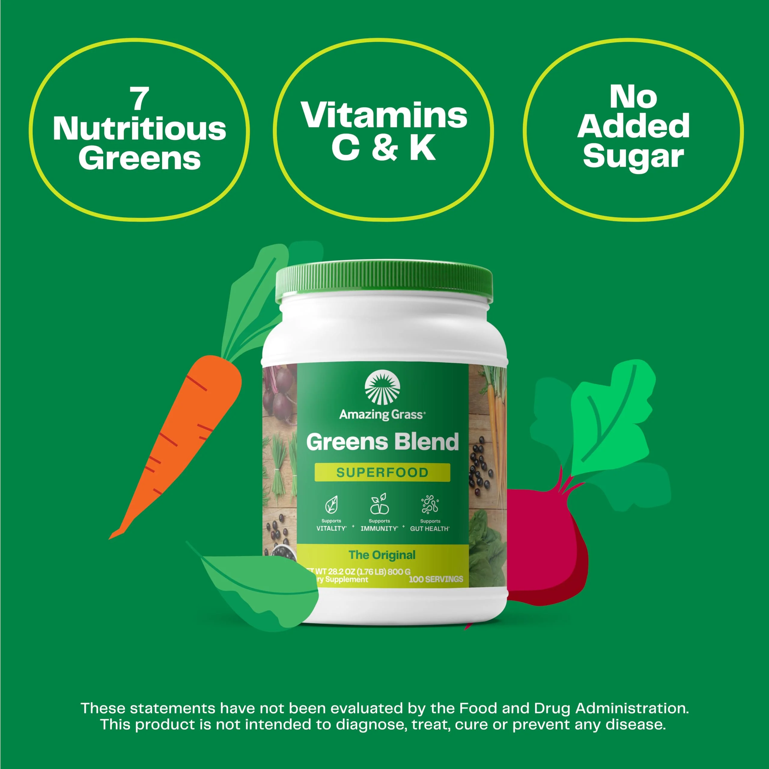 Amazing Grass Greens Blend Superfood: Super Greens Powder with Spirulina, Alfalfa, Beet Root Powder, Digestive Enzymes, Prebiotics & Probiotics, Original, 100 Servings (Packaging May Vary) - Image 7