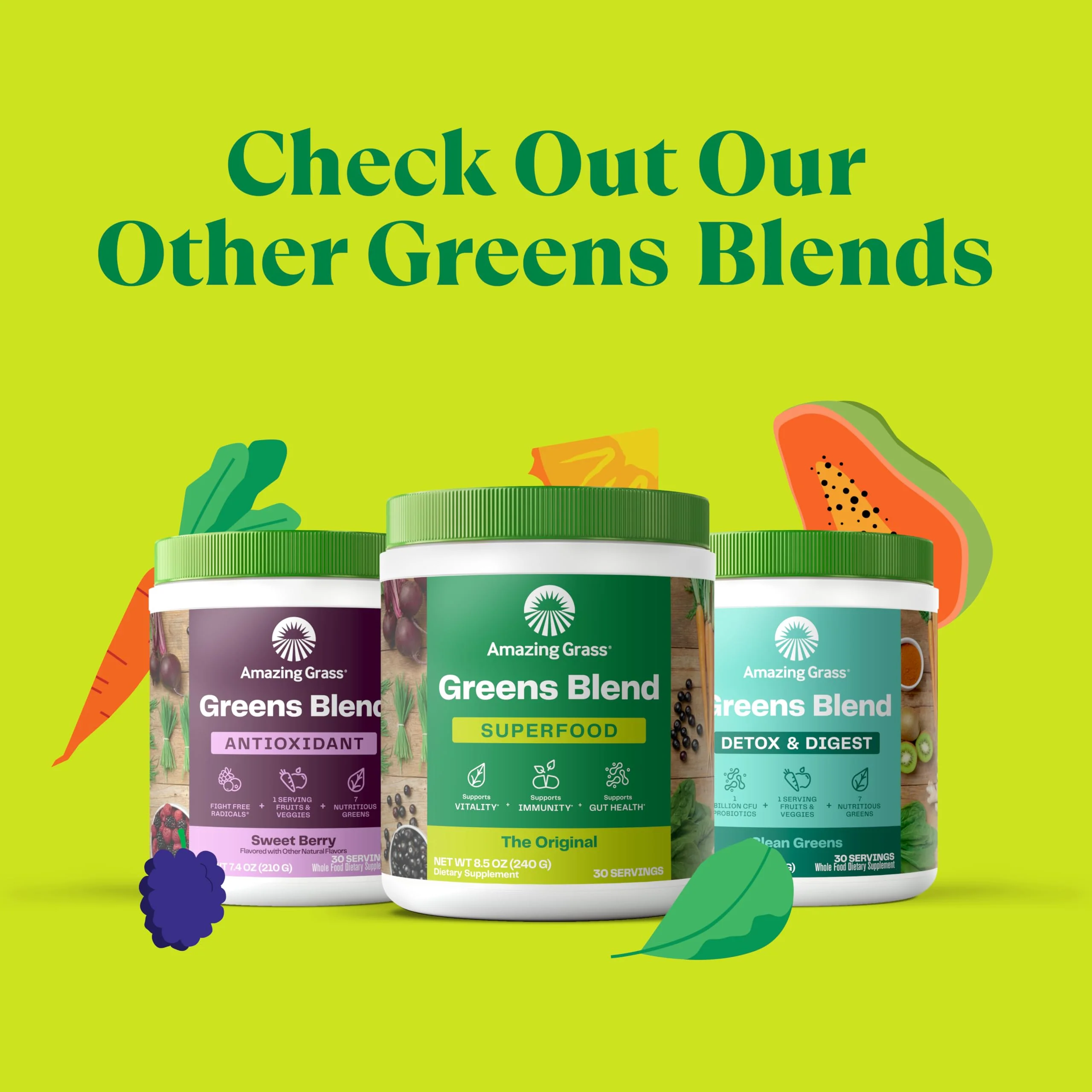 Amazing Grass Greens Blend Superfood: Super Greens Powder with Spirulina, Chlorella, Beet Root Powder, Digestive Enzymes, Prebiotics & Probiotics, Original, 60 Servings (Packaging May Vary) - Image 2