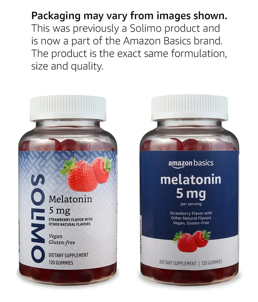 Amazon Basics Melatonin 5mg, Strawberry (Previously Solimo) 120 Gummies (2 per Serving) (Pack of 2) - Image 3