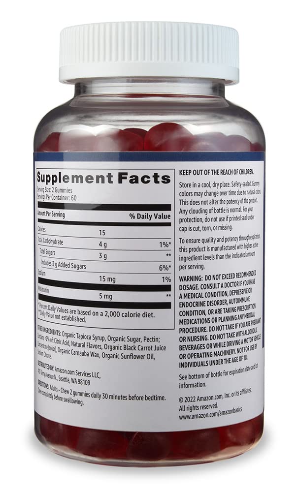 Amazon Basics Melatonin 5mg, Strawberry (Previously Solimo) 120 Gummies (2 per Serving) (Pack of 2) - Image 5