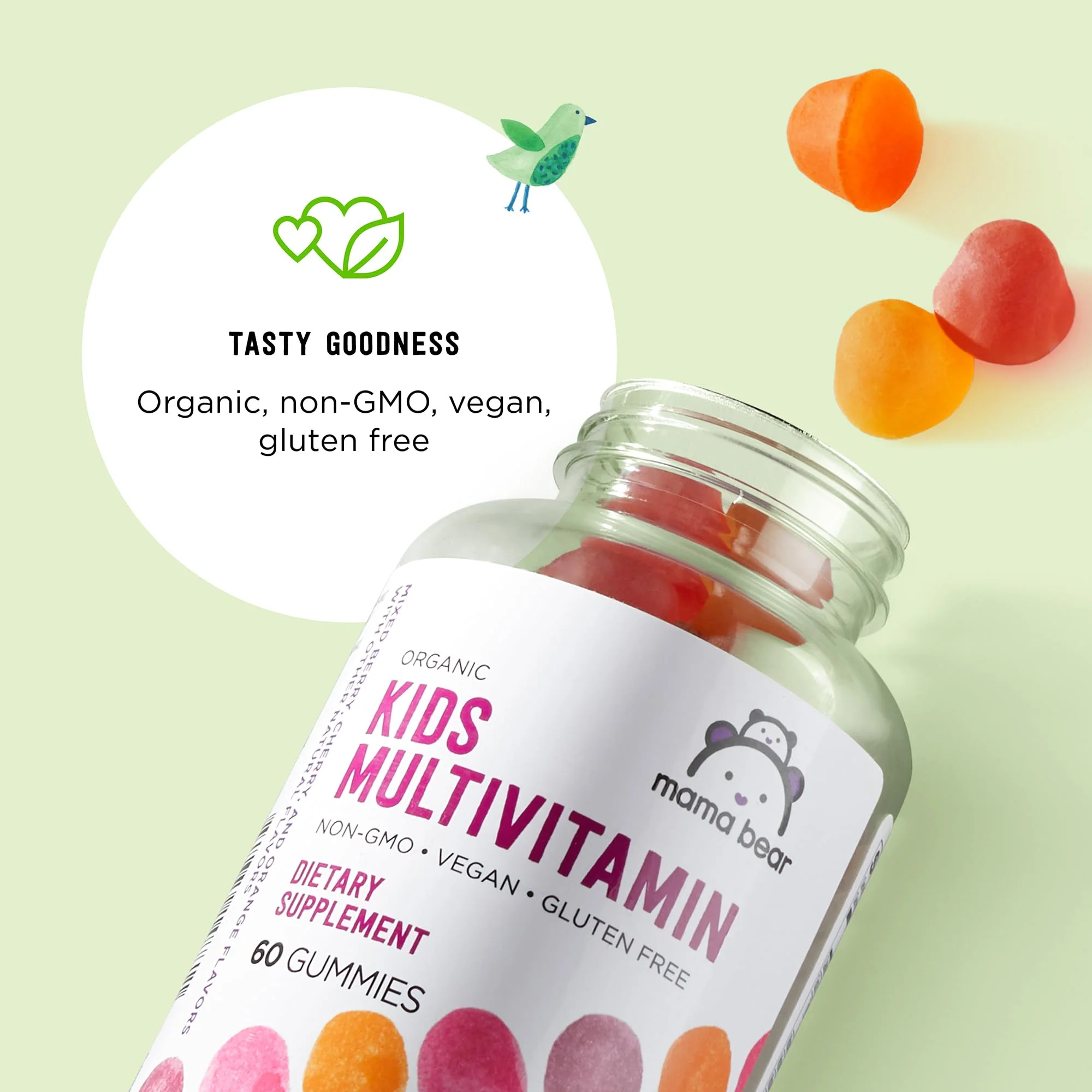 Mama Bear Organic Kids Multivitamin, 60 Gummies, 1 Month Supply (Packaging May Vary), Berry, Cherry & Orange (Pack of 2) - Image 10
