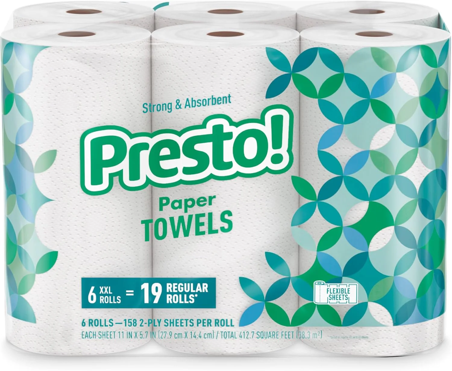 Amazon Brand - Presto! Flex-a-Size Paper Towels, 158 Sheet Huge Roll, 12 Rolls (2 Packs of 6), Equivalent to 38 Regular Rolls, White - Image 3