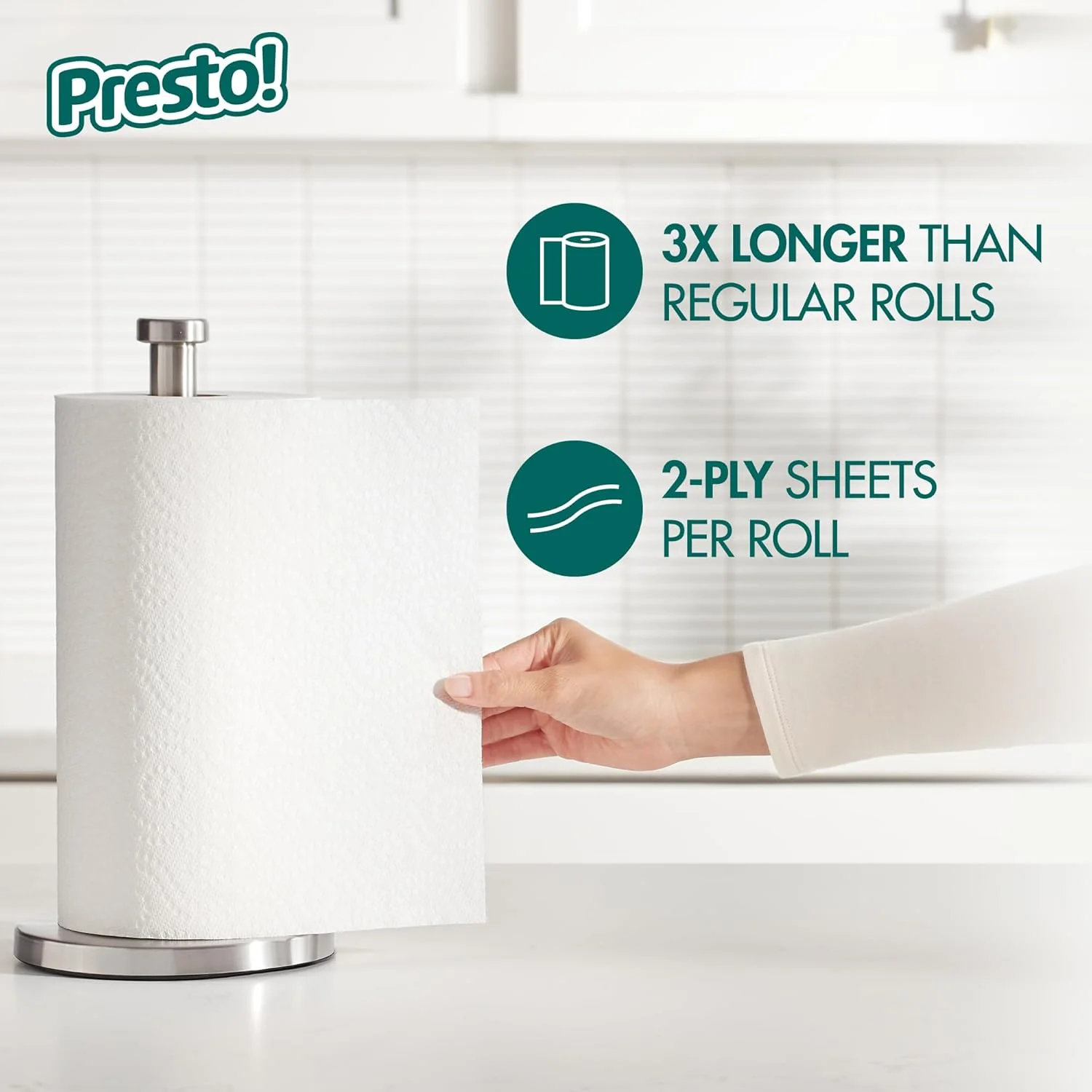Amazon Brand - Presto! Flex-a-Size Paper Towels, 158 Sheet Huge Roll, 12 Rolls (2 Packs of 6), Equivalent to 38 Regular Rolls, White - Image 4
