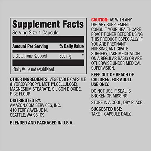 Amazon Elements Glutathione, Vegan, 500mg per Serving, 60 Capsules - Image 4