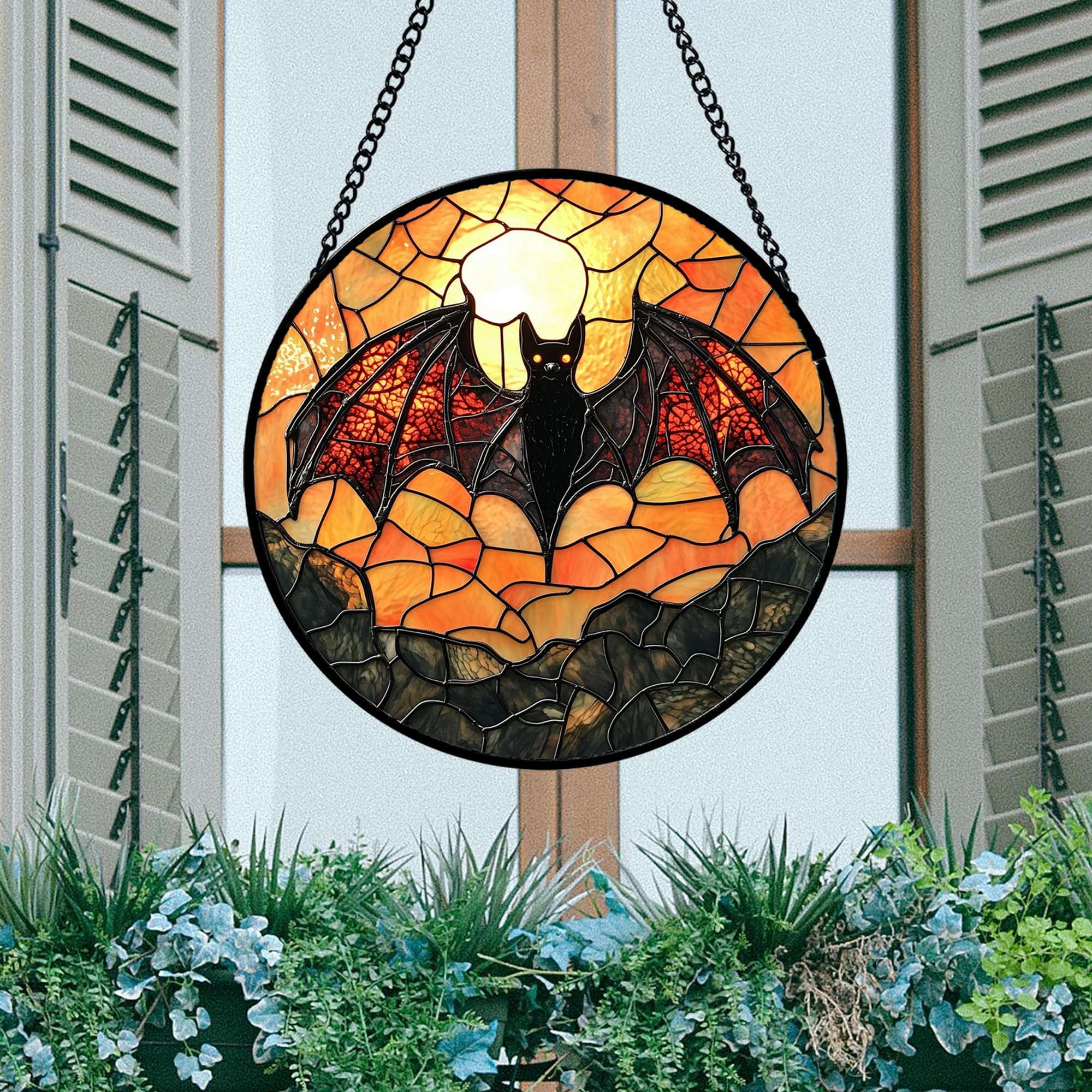 AMDERVEN Stained Glass Window Hanging, Black Bat Sun Catcher for Door Home Decor Animal Suncatcher Christmas Mother's Day Birthday Gifts for Women Men Mom and Nana 7.8 in - Image 5