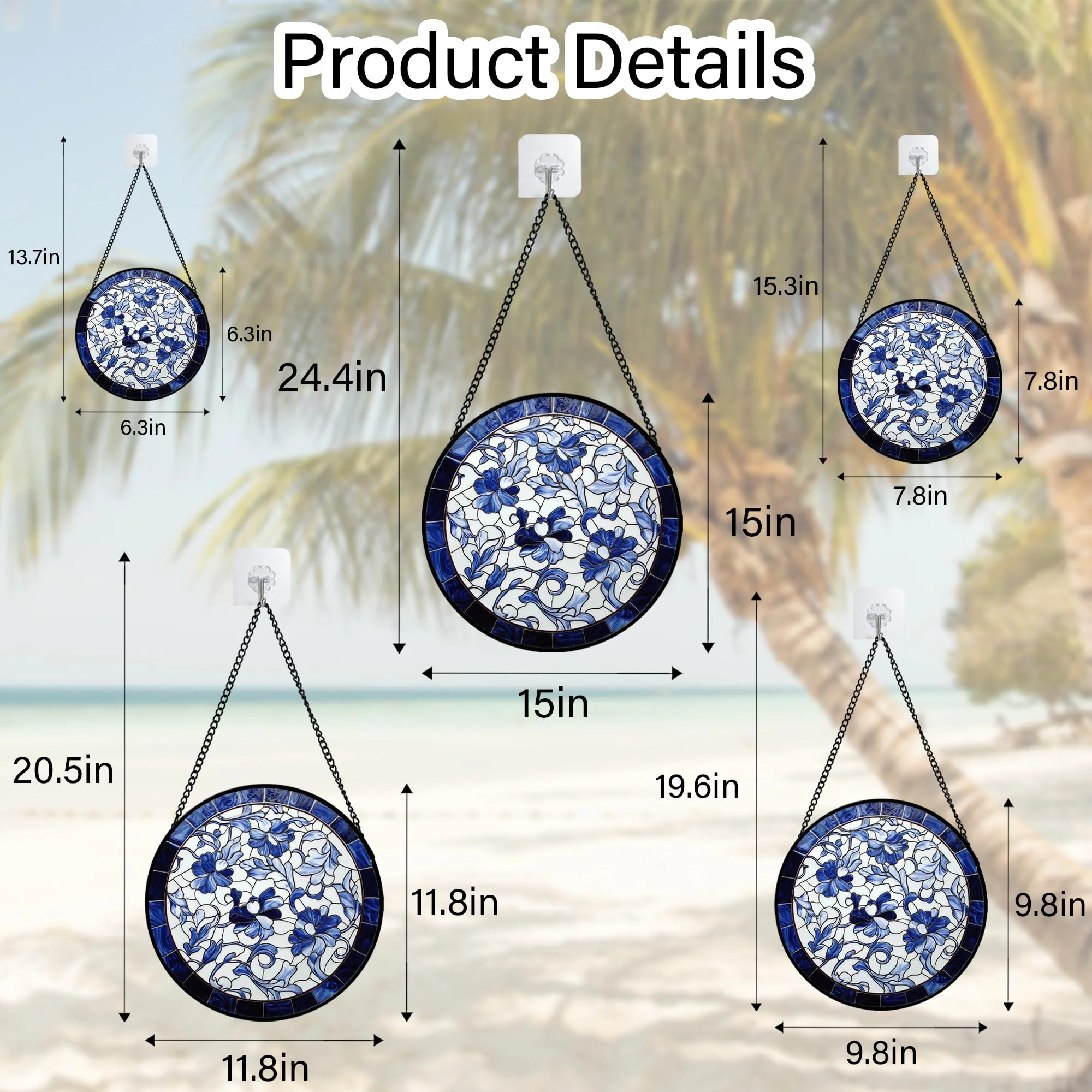 AMDERVEN Stained Glass Window Hanging, Blue and White Abstract Flowers Sun Catcher for Door Home Decor Suncatcher Christmas Mother's Day Birthday Gifts for Women Men Mom and Nana 9.8 in - Image 6