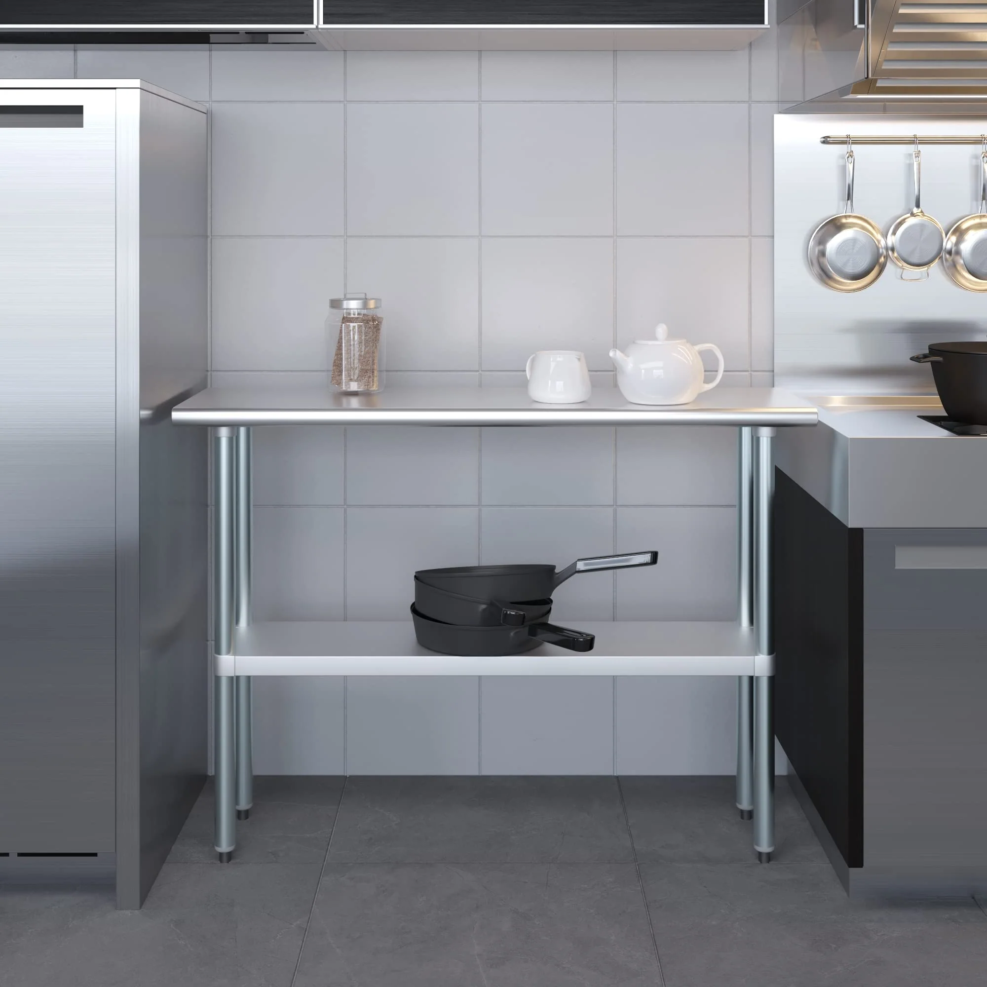 AmGood 14 in. x 48 in. Stainless Steel Work Table | Metal Kitchen Food Prep Table | NSF - Image 2
