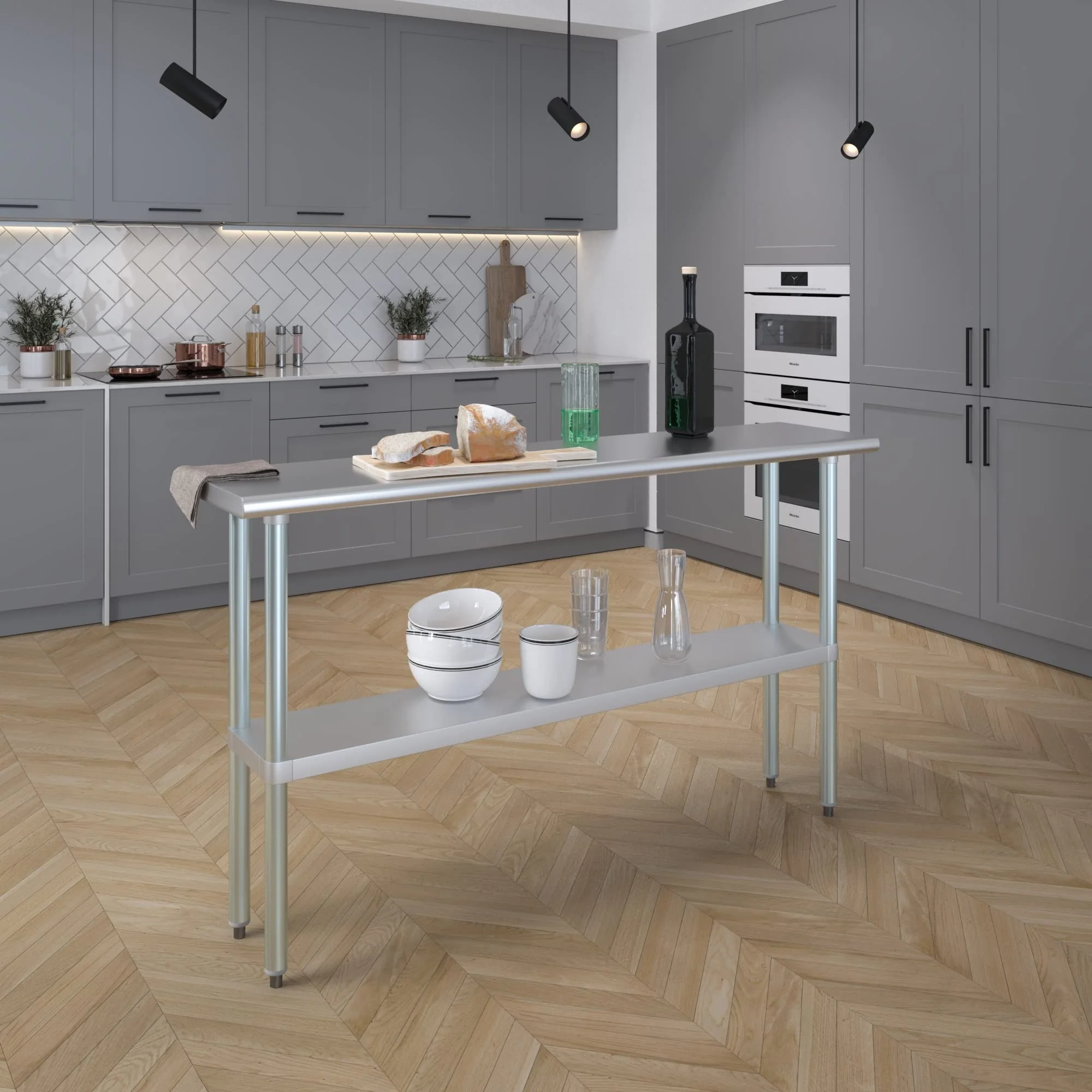 AmGood 14 in. x 60 in. Stainless Steel Work Table | Metal Kitchen Food Prep Table | NSF - Image 4