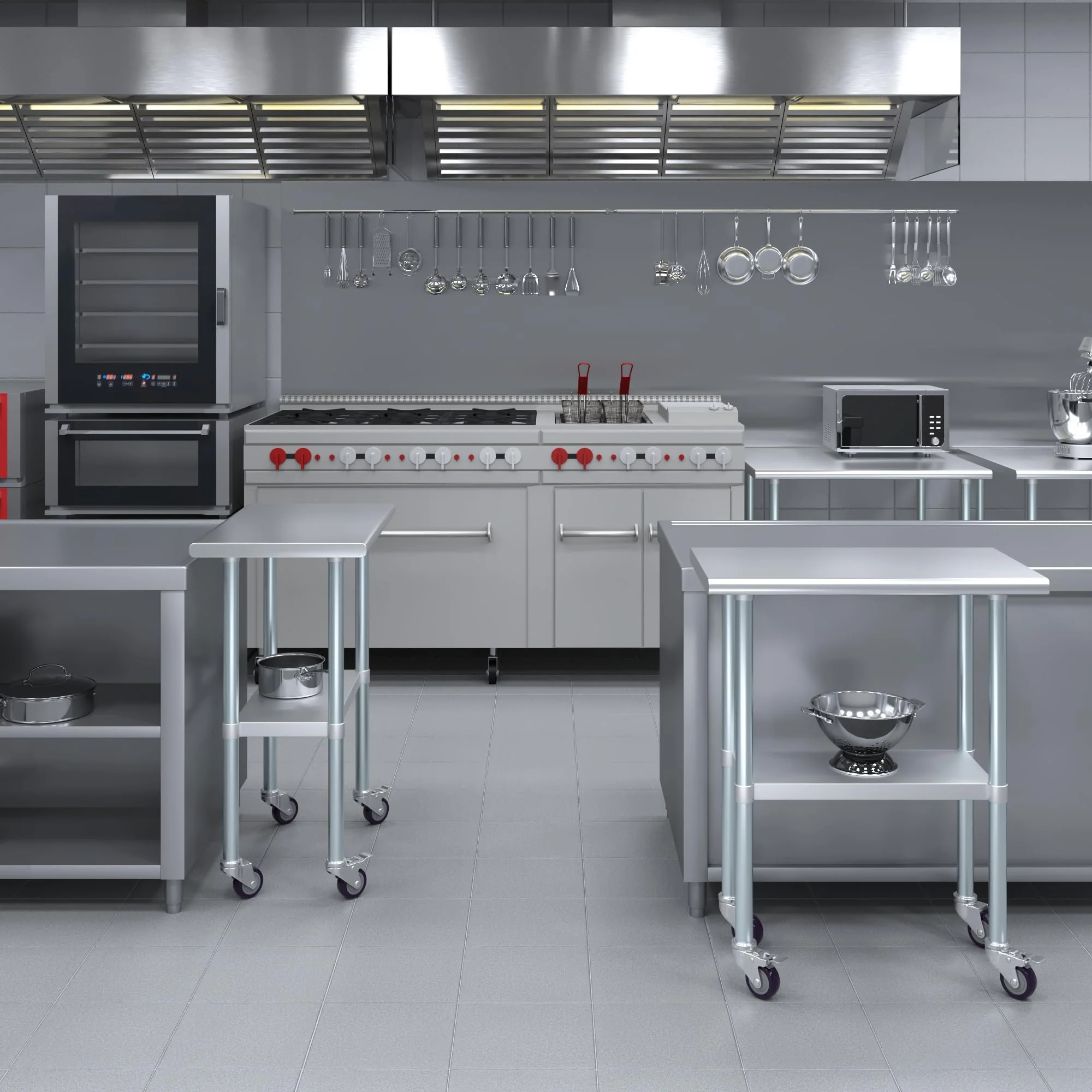 AmGood 18 in. x 30 in. Stainless Steel Work Table with Wheels | Metal Kitchen Food Prep Table | NSF - Image 9